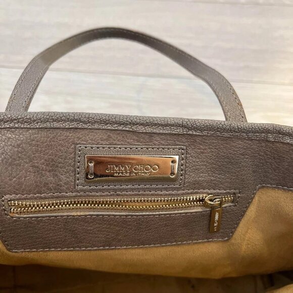 JIMMY CHOO Sasha Star Studded Tote Shoulder Bag Gray Beige Leather - Picture 2 of 6